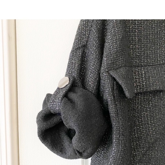 ZARA Black Metallic Button Front Shacket Cardigan - Picture 7 of 8